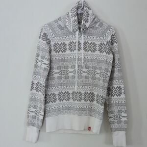 EDC by Esprit Fair Isle Y2K Cowl Neck Hoodie Sweatshirt Gray White M